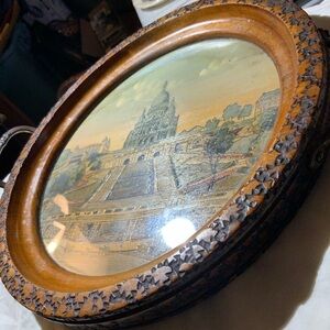 Vintage French 18th-20th century handmade “Boli" signed pyrography tray 10"